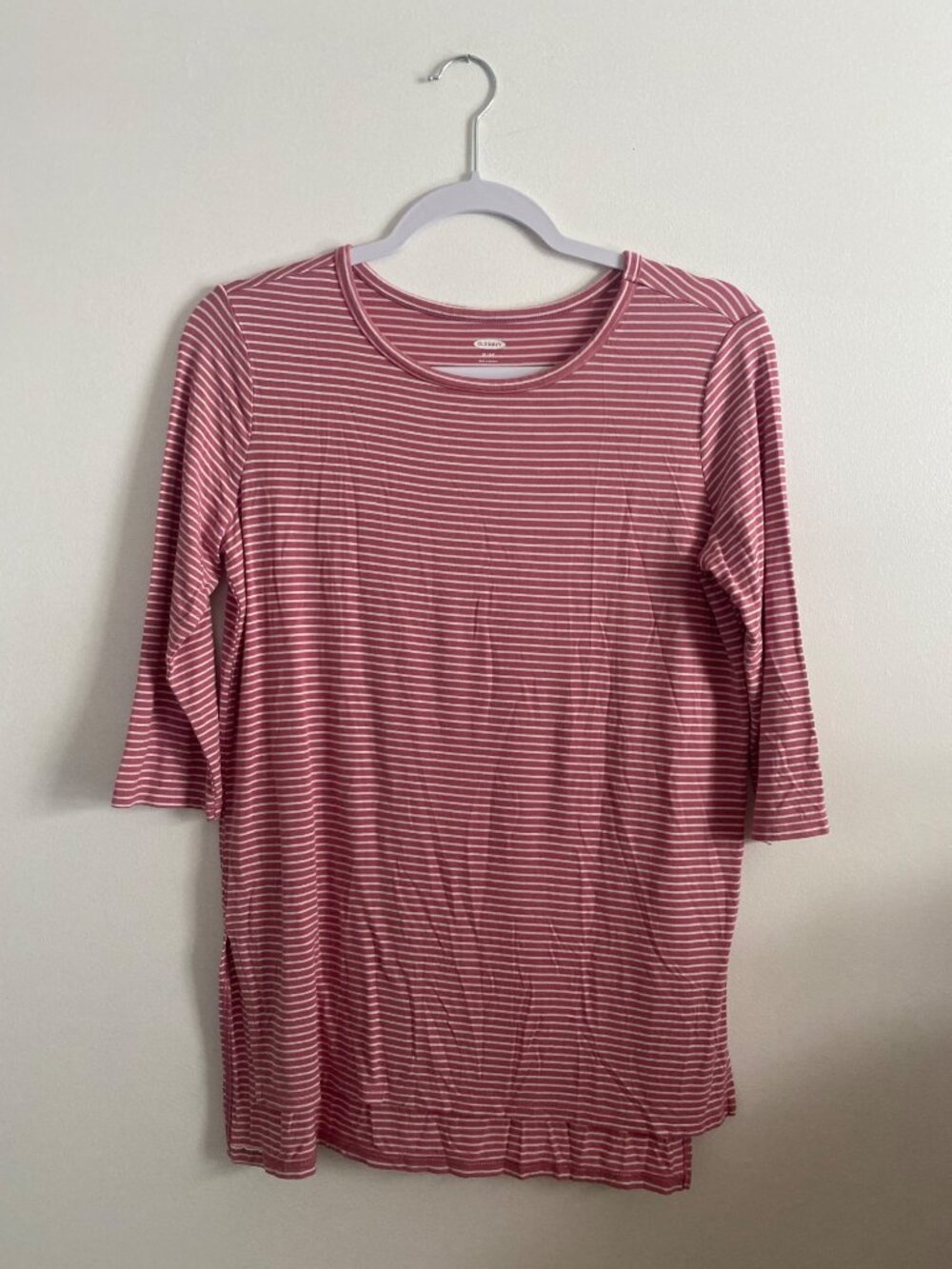 Old Navy Pink & White Striped 3/4 Sleeve Tunic Top XL 14 (fits like M)